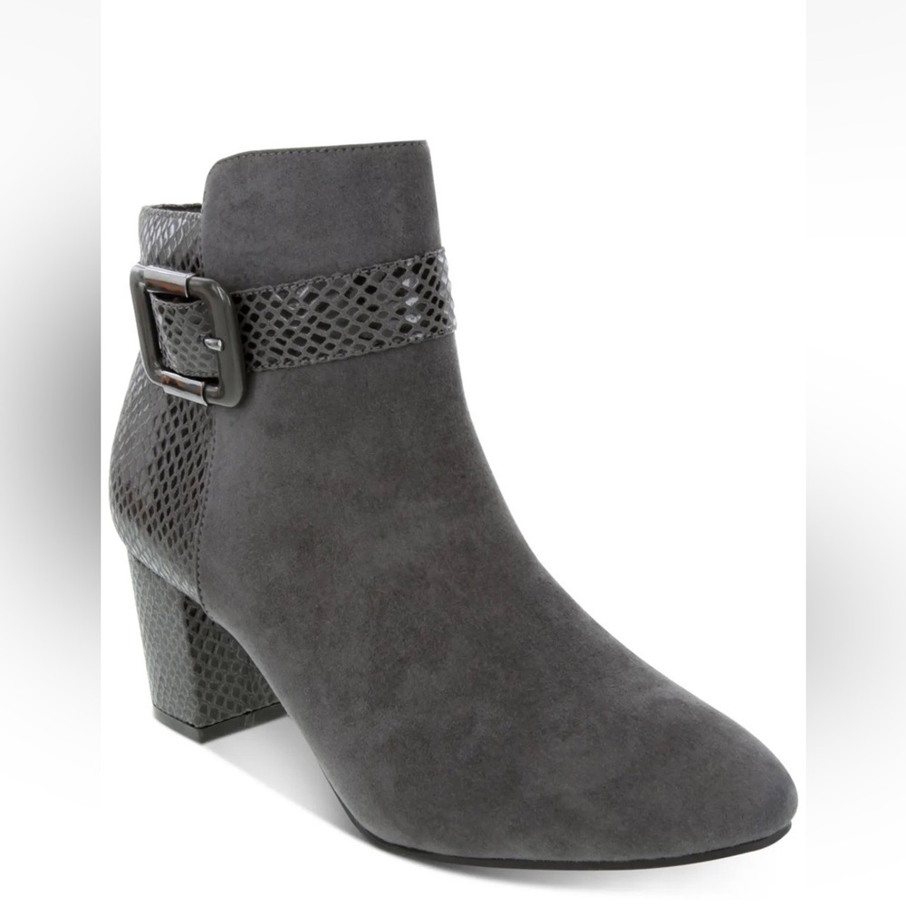 KAREN SCOTT Womens Gray Scale Pattern Ivyy Almond Toe Block Heel Booties 12M
